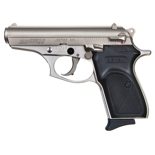 Picture of Bersa Thunder 22 - Double Action/Single Action - Semi-automatic - Metal Frame Pistol - Compact - 22LR - 3.5" Barrel - Alloy - Nickel Finish - Polymer Grips - Fixed Sights - 10 Rounds - 1 Magazine T22NKL