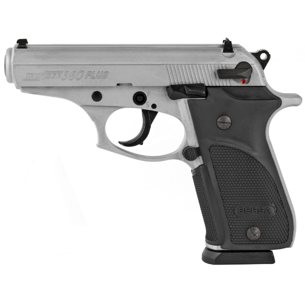 Picture of Bersa Thunder Plus - Double Action/Single Action - Semi-automatic - Metal Frame Pistol - 380ACP - 3.5" Barrel - Alloy - Nickel Finish - Polymer Grips - Fixed Sights - 15 Rounds - 1 Magazine THUN380PNKL15