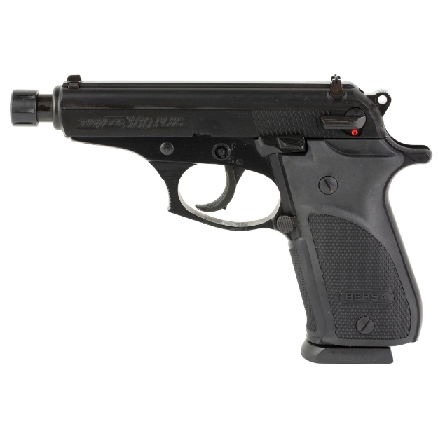 Picture of Bersa Thunder Plus - Double Action/Single Action - Semi-automatic - Metal Frame Pistol - 380ACP - 4.25" Threaded Barrel - Alloy - Matte Finish - Black - Polymer Grips - Fixed Sights - 15 Rounds - 1 Magazine - BLEM (Broken Rear Sight) T380PM15X