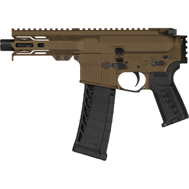 Picture of CMMG Banshee MK4 - Semi-automatic - Pistol - 22 LR - 4.5" Barrel - Threaded 1/2x28 - ZEROED Flash Hider - Cerakote Finish - Midnight Bronze - ZEROED Polymer Grip - Picatinny End Cap - 4" Free Float M-LOK Handguard - Manual Safety - 25 Rounds - 1 Magazine 22A5BD2-MB