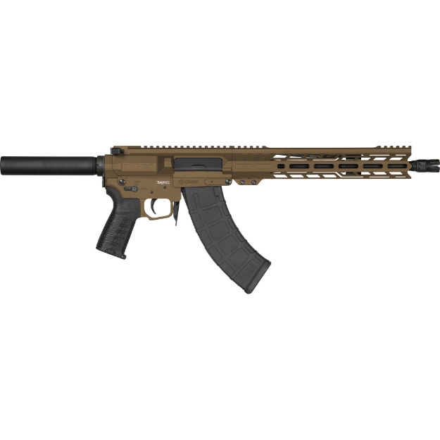 Picture of CMMG Banshee MK47 - Semi-automatic Pistol - AK - 7.62x39MM - 12.5" Threaded Barrel - 5/8x24 - CMMG Zeroed Linear Compensator - Cerakote Finish - Midnight Bronze - M-LOK Handguard - CMMG Zeroed Polymer Grip - Pistol Tube - Manual Safety - 30 Rounds - 1 Magazine PE-76A0B33-MB