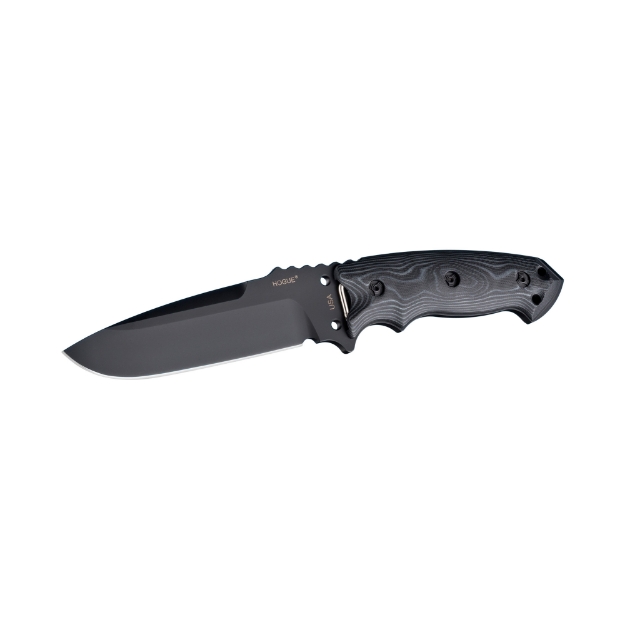 Picture of Hogue EX-F01 - 5.5" Fixed Blade Knife - Drop Point Blade - G10 Frame - A2 Black Kote - G-Mascus Black Scales - Black Sheath 35179