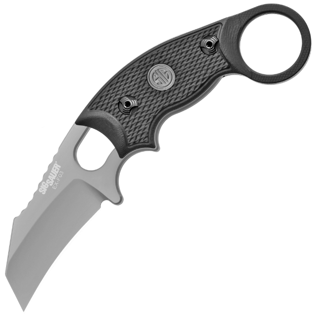 Picture of Hogue EX-F03 Sig Tactical - Fixed Blade Knife - Gray Cerakote Finish - Hawkbill - 2.25" - G10 Solid Black Scales with Sig Medallion - Black Sheath 37322