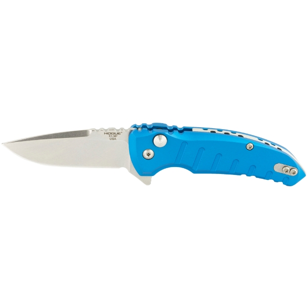 Picture of Hogue X1-Microflip - Folding Knife - 2.75" - Drop Point - Tumbled Finish - Blue/Aluminum Frame - Plain Edge 24178-EXLRSR