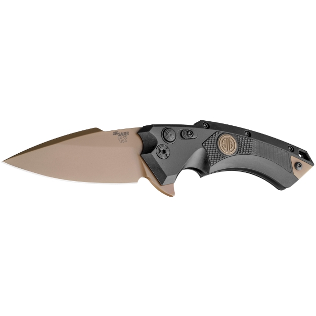 Picture of Hogue X5 - SIG Emperor Scorpion - Folding Knife - CPM-154 - Plain Edge - Spear Point Blade with Flipper - 3.5" - Flat Dark Earth PVD Blade Finish - Black Anodized Aluminum Frame with Black G10 Inserts 36570