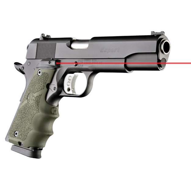 Picture of Hogue Le Grip - Fits Colt Government - OD Green - with Finger Grooves - Laser Enhanced 45081