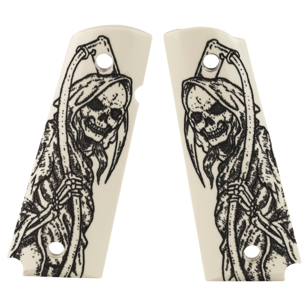 Picture of Hogue Polymer Grip - Scrimshaw - Fits 1911 Govt Model - Grim Reaper Full Body - Ambi Cut - Ivory 45029