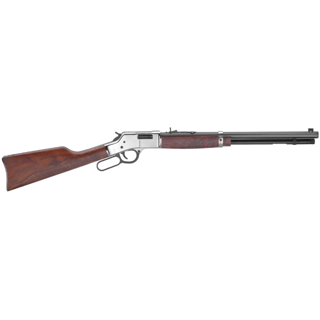 Picture of Henry Repeating Arms Big Boy Silver Deluxe Engraved - Lever Action Rifle - 357 Magnum - 20" Octagon Barrel - Blued Finish - Engraved Nickel Plated Silver Receiver - Walnut Stock and Forend - Adjustable Rear Sight - Bead Front Sight - Transfer Bar Safety - 10 Rounds H006MS