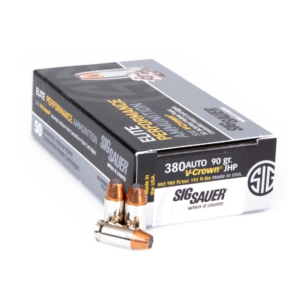 Picture of Sig Sauer Elite Performance - V-Crown - 380 ACP - 90 Grain - Jacketed Hollow Point - 50 Round Box E380A1-50