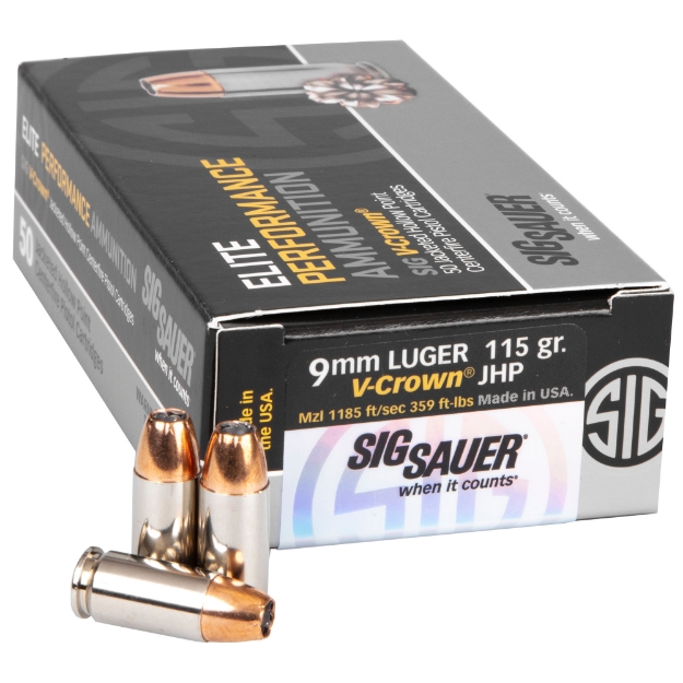 Picture of Sig Sauer Elite Performance V-Crown - 9MM - 115 Grain - Jacketed Hollow Point - 50 Round Box E9MMA1-50