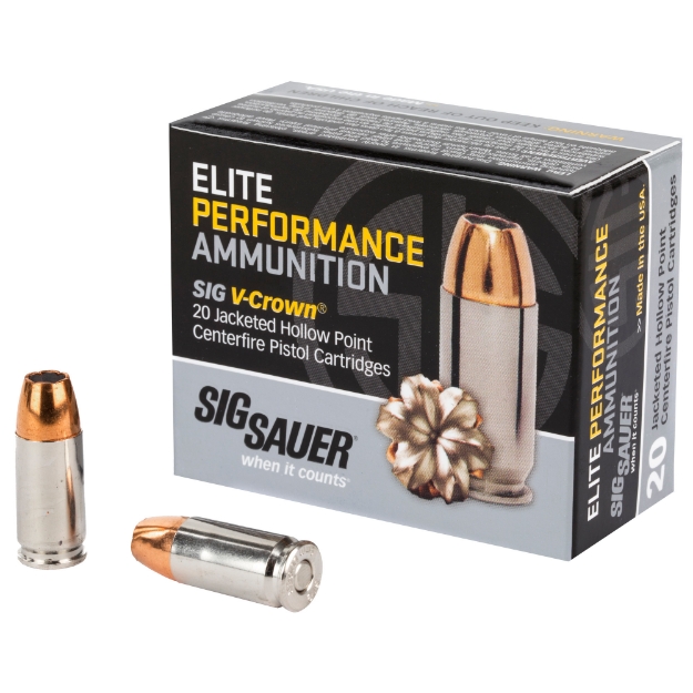 Picture of Sig Sauer Elite Performance V-Crown Ammunition - 9MM - 124 Grain - Jacketed Hollow Point - 20 Round Box E9MMA2-20