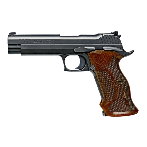 Picture of Sig Sauer P210 - Target - Single Action Only - Semi-automatic - Metal Frame Pistol - Full Size - 9MM - 5" Barrel - Steel - Nitron Finish - Black - Walnut Grips - Manual Thumb Safety - 8 Rounds - Target Grade Trigger - 2 Magazines 210A-9-TGT