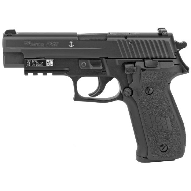 Picture of Sig Sauer P226 - MK-25 - Double Action/Single Action - Semi-automatic - Metal Frame Pistol - Full Size - 9MM - 4.4" Barrel - Alloy - Nitron Finish - Black - Polymer Grips - SIGLITE Night Sights - Decocker - 10 Rounds - Phosphate components - Engraved w/USN Anchor - 3 Magazines MK-25-CA