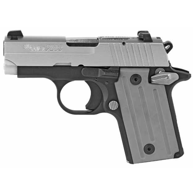 Picture of Sig Sauer P238 - California Compliant - Single Action Only - Semi-automatic - Metal Frame Pistol - Compact - 380 ACP - 2.7" Barrel - Alloy - Two-Tone - Gray Polymer Grips - SIGLITE Night Sights - Manual Thumb Safety - 6 Rounds - 1 Magazine 238-380-TSS2-CA