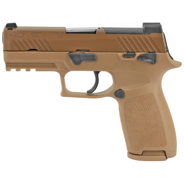 Picture of Sig Sauer P320 - M18 - Striker Fired - Semi-automatic - Polymer Frame Pistol - 9MM - 3.9" Barrel - PVD Finish - Coyote Tan - SIGLITE Night Sights - Manual Thumb Safety - Optics Ready - 10 Rounds - 3 Magazines - CA Compliant - BLEM (Small Scrath on Rear) 320CA-9-M18-MS-CA