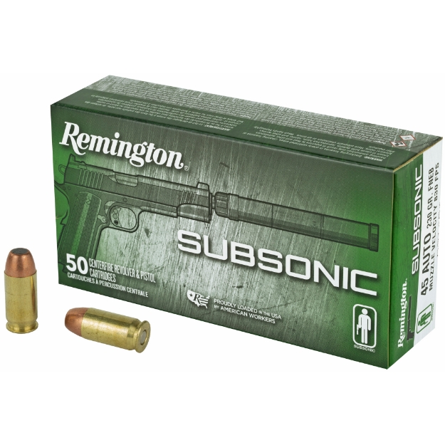 Picture of Remington Subsonic - 45 ACP - 230 Grain - Flat Nose Enclosed Bullet - 50 Round Box 28428