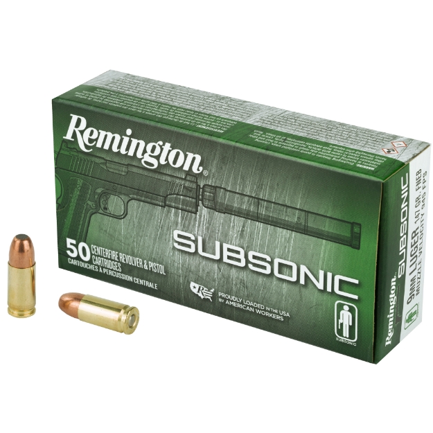 Picture of Remington Subsonic - 9MM - 147 Grain - Flat Nose Enclosed Bullet - 50 Round Box 28435