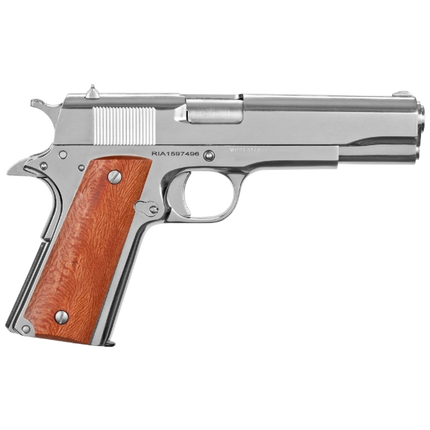 Picture of Armscor GI Standard FS - 1911 - Semi-automatic - Metal Frame Pistol - Full Size - 38 Super - 5" Barrel - Steel - Polished Nickel Finish - Wood Grips - Fixed Sights - 9 Rounds - 1 Magazine 51814