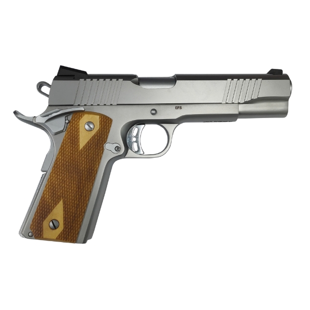 Picture of Armscor Rock Series - 1911 - Semi-automatic - Metal Frame Pistol - Full Size - 10MM - 5" Barrel - Stainless Steel Finish - Silver - Double Checkered Wood Grips - Fixed Sights - Ambidextrous Safety - 8 Rounds - 1 Magazine 56865