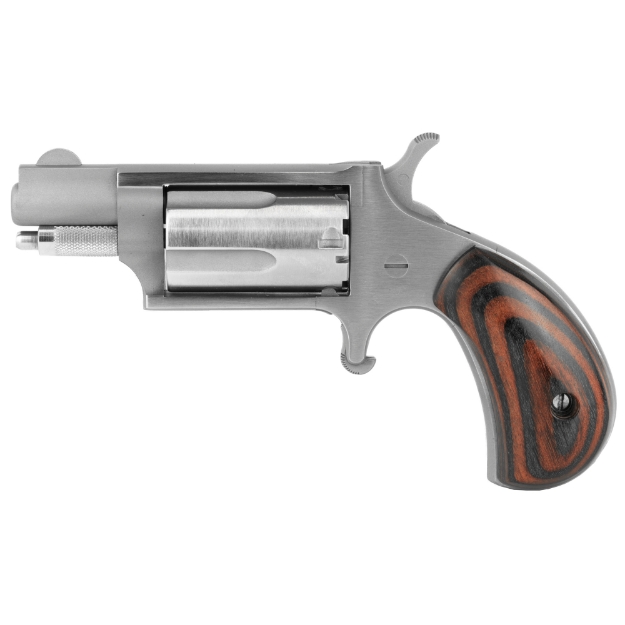 Picture of North American Arms Mini Revolver - Single Action - Revolver - 22 WMR - 1.125" Barrel - Stainless Steel - Silver - Wood Grips - Fixed Sights - 5 Rounds NAA-22MS