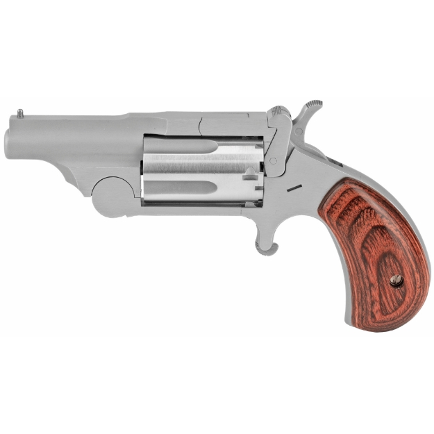 Picture of North American Arms Mini Revolver - Single Action - Revolver - 22 WMR - 1.625" Barrel - Matte Finish - Stainless Steel - Silver - Wood Grips - Fixed Sights - 5 Rounds NAA-22M