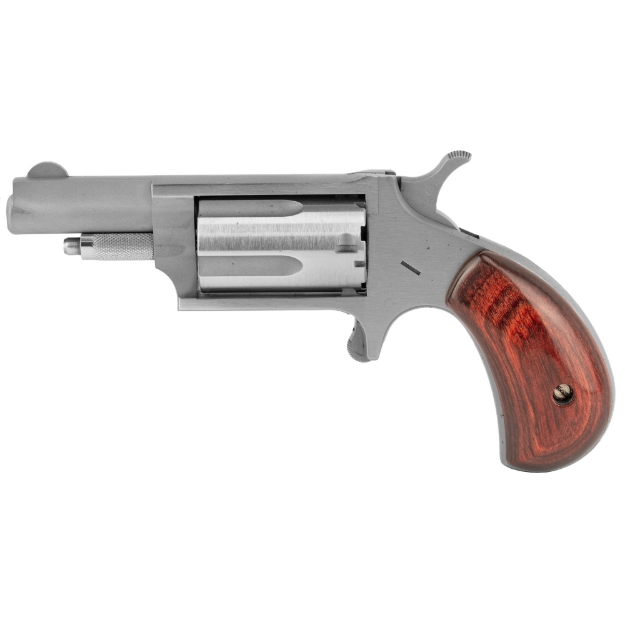 Picture of North American Arms Mini Revolver - Single Action - Revolver - 22 WMR - 1.625" Barrel - Stainless Steel - Matte Finish - Silver - Red/Black Wood Grips - Fixed Sights - 5 Rounds NAA-22M-GRB