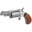 Picture of North American Arms Mini Revolver - Single Action - Revolver - 22 WMR - 1.625" Barrel - Stainless Steel - Matte Finish - Silver - Red/Black Wood Grips - Fixed Sights - 5 Rounds NAA-22M-GRB