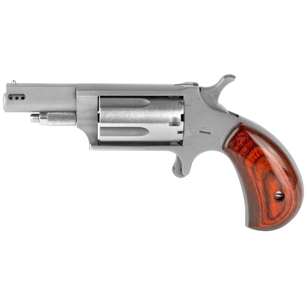 Picture of North American Arms Ported Magnum - Single Action - Revolver - 22LR/22 WMR - 1.625" Barrel - Matte Finish - Stainless Steel - Silver - Wood Grips - Fixed Sights - 5 Rounds NAA-22MC-P