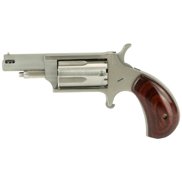 Picture of North American Arms Ported Snub - Single Action - Revolver - 22 WMR - 1.125" Barrel - Matte Finish - Stainless Steel - Silver - Wood Grips - Fixed Sights - 5 Rounds NAA-22MS-P