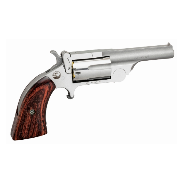 Picture of North American Arms Ranger II - Single Action - Revolver - 22 WMR - 4" Full Rib Barrel - Matte Finish - Stainless Steel - Silver - Wood Grips - Fixed Sights - 5 Rounds NAA22M-R4