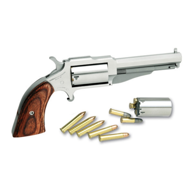 Picture of North American Arms The Wasp - Single Action - Revolver - 22 WMR - 1.625" Barrel - Matte Finish - Stainless Steel - Silver - Rubber Grips - Fixed Sights - 5 Rounds NAA-22M-TW