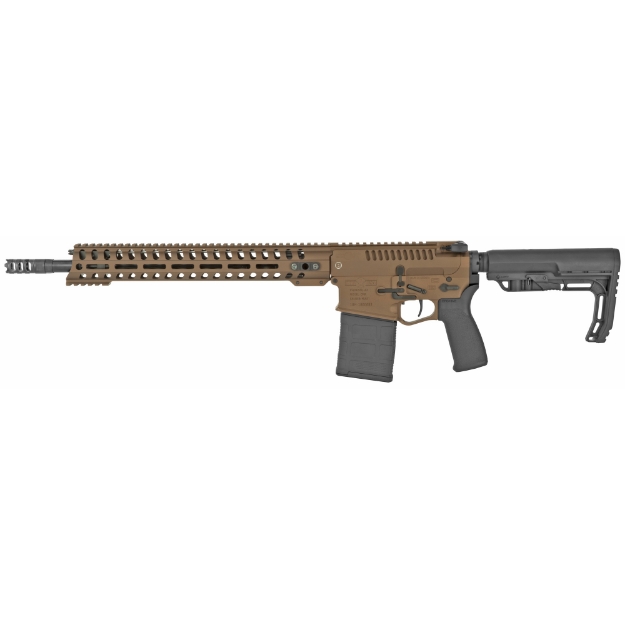 Picture of Patriot Ordnance Factory Revolution DI - Semi-automatic Rifle - 308 Win - 16.5" Barrel - 1:10 Twist - Cerakote Burnt Bronze Finish - Mission First Tactical Furniture - 14.5" M-LOK Rail - Triple Port Muzzle Brake - 4.5lb POF Drop-In Trigger - 1-20 Round PMAG - BLEM (Damaged Case) 01582