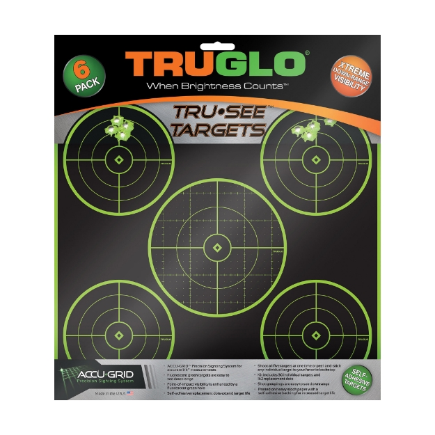 Picture of Truglo Tru-See - Target - 12"X12" - 5-Bullseye - Green - Self-adhesive - 6 Targets TG-TG11A6