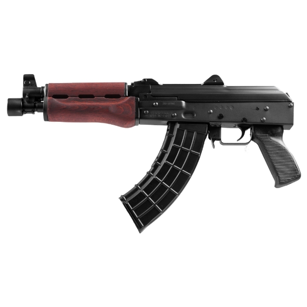 Picture of Zastava ZPAP92 - Semi-automatic - AK Pistol - 7.62X39 - 10" Chrome Lined Barrel - Blued - Polymer Grip - Red Wood Handguard - 30 Rounds - 1 Magazine - Bulged Trunnion - Hinged Top Cover - 1.5MM Receiver - BLEM (Damaged Case) ZP92762SR