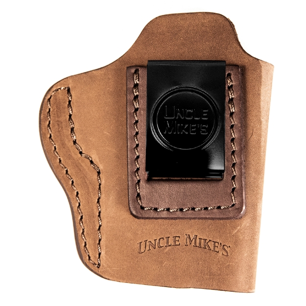 Picture of Uncle Mike's Uncle Mikes Inside Waistband Leather Holster - Size 3 - Fits Most Medium Frame Autos (3" 1911/Bersa Thunder/Glock 42/43/Sig 365/Hellcat/Taurus Gx4) - Leather - Metal Clip - Ambidextrous - Brown UM-IWB-3-BRW-A