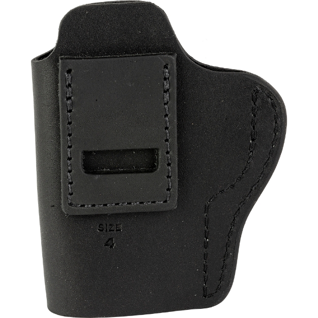 Picture of Uncle Mike's Uncle Mikes Inside Waistband Leather Holster - Size 4 - Fits Most Large Frame Autos (CZ 75/ Glock 17/19/22/27/27/30/Sig P226/Springfield XD 9/S&W M&P 9) - Leather - Metal Clip - Ambidextrous - Black UM-IWB-4-MBL-A