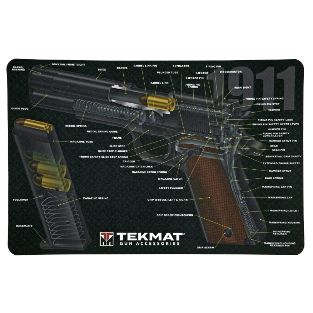Picture of TekMat 1911 Pistol Mat - 3D Cut Away - 11"x17" -  Black - Includes Small Microfiber TekTowel - Packed in Tube TEK-R17-1911-CA