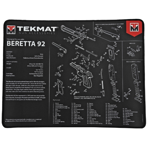 Picture of TekMat Beretta 92 Ultra Premium Gun Cleaning Mat,15"X20" - Includes Small Microfiber TekTowel TEK-R20-BER92