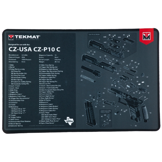 Picture of TekMat Cleaning Mat - Pistol Size - 11"x17" - For CZ P10C - Black TEK-R17-CZP10C