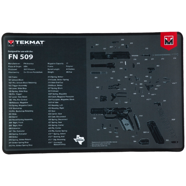 Picture of TekMat Cleaning Mat - Pistol Size - 11"x17" - For FN 509 - Black TEK-R17-FN509