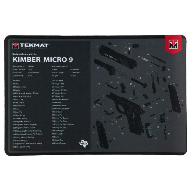 Picture of TekMat Cleaning Mat - Pistol Size - 11"x17" - For Kimber Micro 9 - Black TEK-R17-KIMBER-MCR9