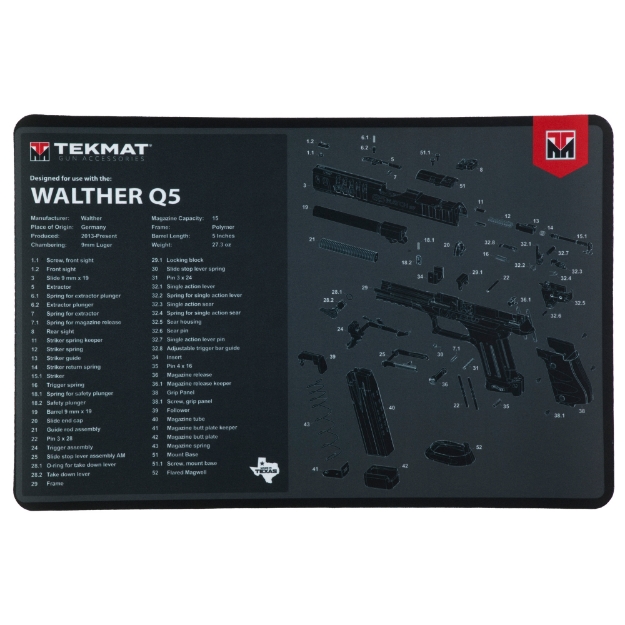 Picture of TekMat Cleaning Mat - Pistol Size - 11"x17" - For Walther Q5 SF - Black TEK-R17-WAL-Q5-SF