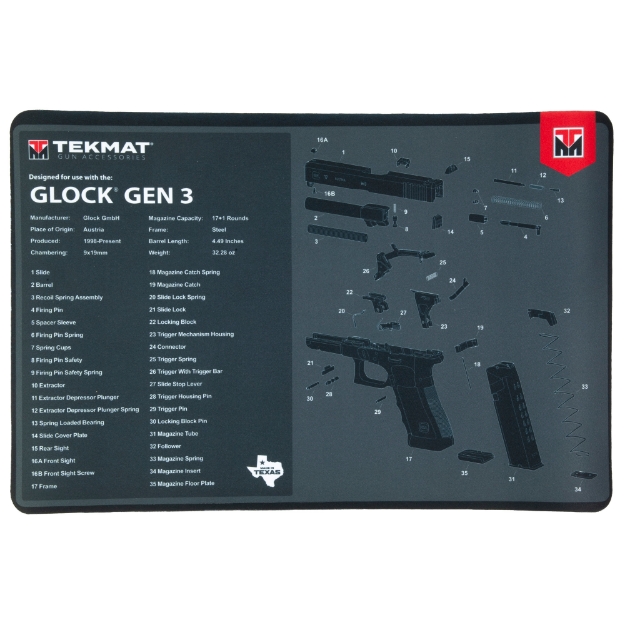 Picture of TekMat Original Mat - For Glock Gen 3 - Cleaning Mat - Thermoplastic Surface Protects Gun From Scratching - 1/8" Thick - 11"x17" - Tube Packaging - Black TEK-R17-GLOCK-G3