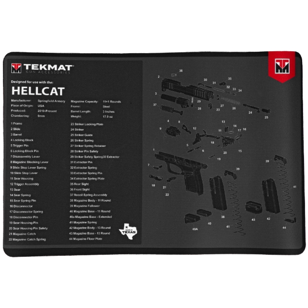 Picture of TekMat Original Mat - Springfield Hellcat - Cleaning Mat - Thermoplastic Surface Protects Gun From Scratching - 1/8" Thick - 11"x17" - Tube Packaging - Black TEK-R17-HELLCAT