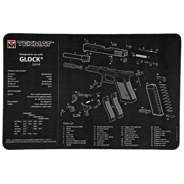 Picture of TekMat Pistol Mat For Glock Gen 4 - 11"x17" - Black - Includes Small Microfiber TekTowel - Packed In Tube TEK-R17-GLOCK-G4