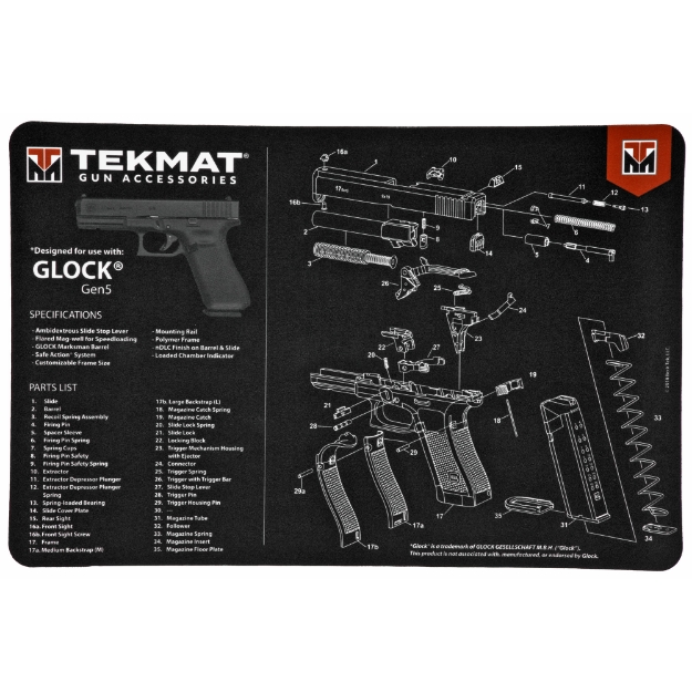 Picture of TekMat Pistol Mat For Glock Gen 5 - 11"x17" - Black - Includes Small Microfiber TekTowel - Packed In Tube TEK-R17-GLOCK-G5