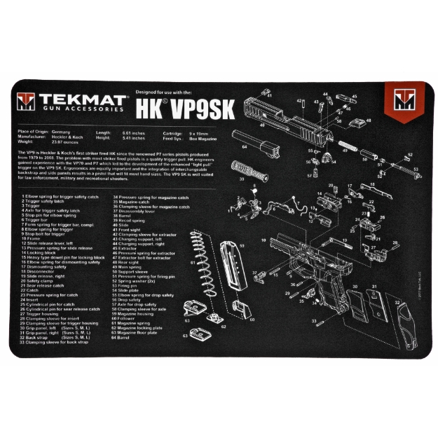 Picture of TekMat Pistol Mat For Heckler & Koch VP9SK - 11"x17" - Black - Includes Small Microfiber TekTowel - Packed In Tube TEK-R17-HK-VP9SK