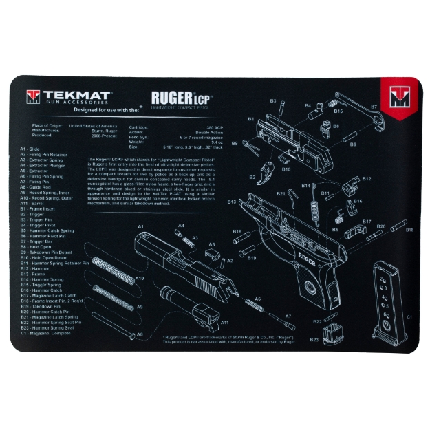 Picture of TekMat RUGER LCP Pistol Mat - 11"x17" - Black - Includes Small Microfiber TekTowel - Packed In Tube TEK-R17-RUGERLCP