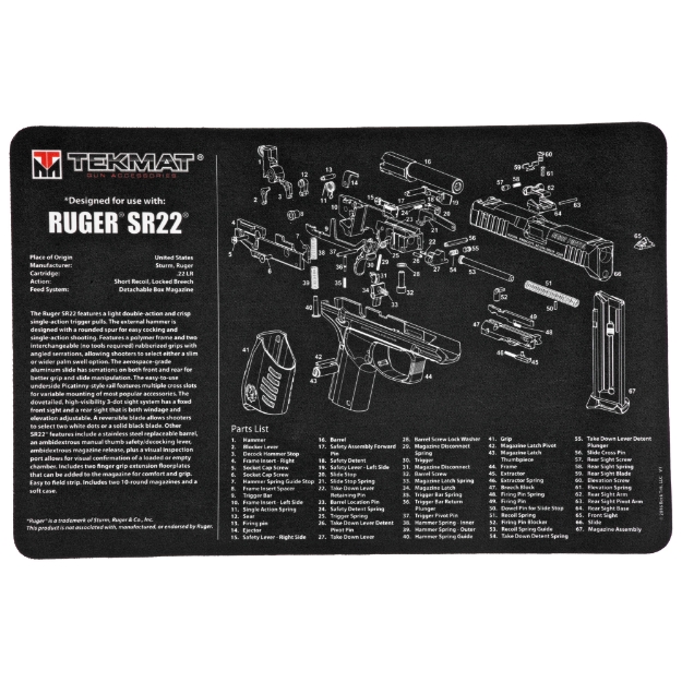 Picture of TekMat Ruger SR22 Pistol Mat - 11"x17" - Black - Includes Small Microfiber TekTowel - Packed In Tube TEK-R17-RUGERSR22