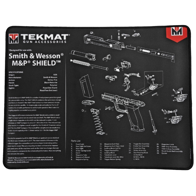 Picture of TekMat S&W M&P SHIELD Ultra Premium Gun Cleaning Mat - 15"x20" - Includes Small Microfiber TekTowel - Packed In Tube TEK-R20-SW-MP-SHIELD